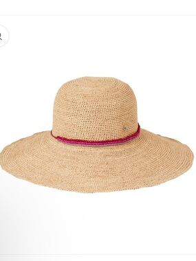JUICY COUTURE Wide Brim Straw Sun Hat with Pink Trim!! NWT